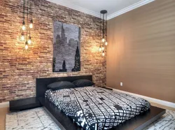 Bedroom design with stone on the wall