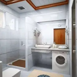 Design of a narrow bathroom with a toilet and a washing machine