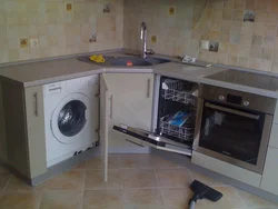 Kitchen set for a small kitchen corner photo with washing machine