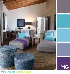 Color combination in the bedroom interior with blue