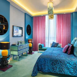 Сочетание цветов в интерьере спальни с синим цветом