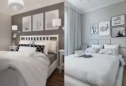 Дизайн спальни серо белая мебель