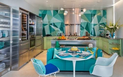 Gray and turquoise in the kitchen interior