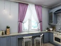 Дизайн штор на кухню в современном стиле двухцветные