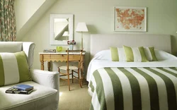 Combination of olive in the bedroom interior photo