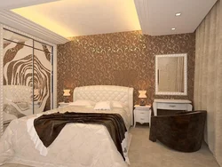 Bedroom walls with brown furniture photo