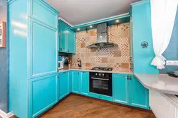 Beige turquoise kitchen photo