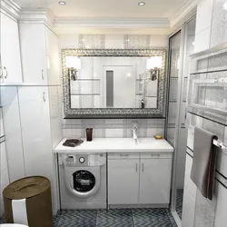 Bathroom design in Khrushchev with a shower and washing machine