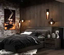 Dark wall color in the bedroom photo