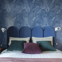 Design with blue wallpaper for bedroom