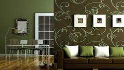 Green wallpaper with flowers for the living room photo