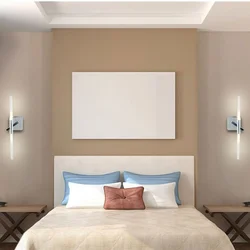 Wall sconce in the bedroom above the bed photo