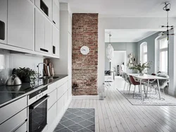 Light gray tiles in the kitchen interior