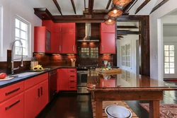 Дизайн кухни красное дерево