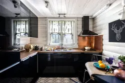 Black wooden kitchen interior