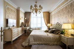 Bedroom design in gold tone