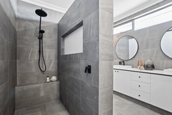 Bathroom design with marble tile shower