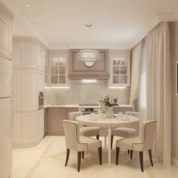 Photo interior of a small kitchen with a round table