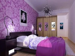 Bedroom interior with purple wallpaper photo