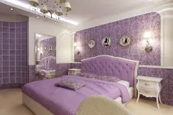 Bedroom interior with purple wallpaper photo