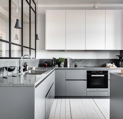 Modern corner kitchens in gray tones photo