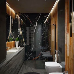 Bath design in black with wood