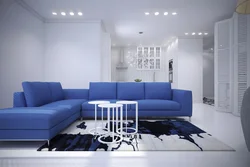 Интерьер гостиной с синим полом