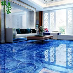 Living room interior with blue floor