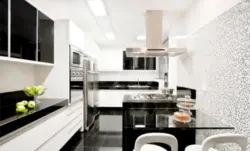 Сочетание белого и черного цвета в кухне фото