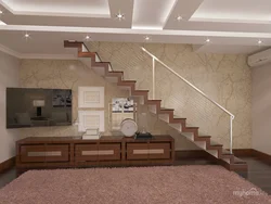 Дизайн гостиной в доме с лестницей фото на второй этаж