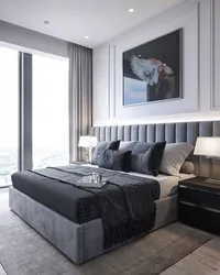 Bedroom Interior With Gray Bed
