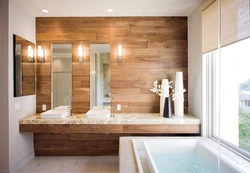 Combination of wood colors in the bathroom interior