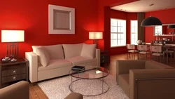Интерьер гостиной с красными стенами