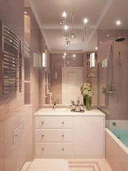 Bathroom design in beige tones small bathtub