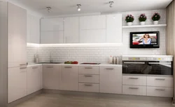 Угловая кухня с телевизором дизайн в современном стиле
