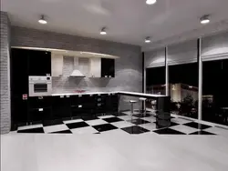 Kitchen living room interior in black tones