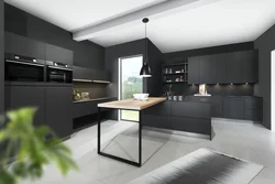 Kitchen living room interior in black tones