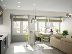 Kitchen combined with living room photo windows