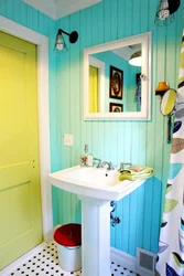 What color goes with turquoise in the bathroom interior