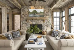 Natural wood in the living room interior