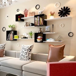 Interior design of shelves in the living room