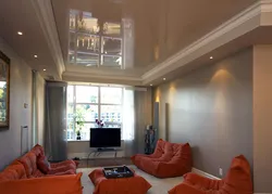 Suspended glossy ceiling in the living room photo