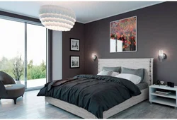 Дизайн спальни с светло серой кроватью