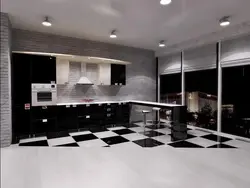 Черная кухня в интерьере гостиной