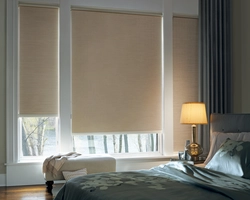 Curtains with blinds in the bedroom interior