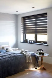 Curtains with blinds in the bedroom interior