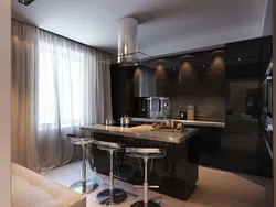 Кухня гостиная в черных тонах фото