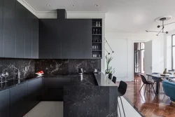 Kitchen living room in black tones photo