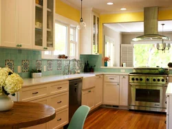 Kitchen design with green tiles