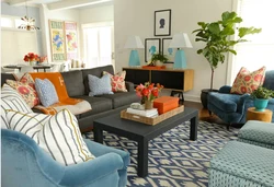 Blue and orange in the living room interior